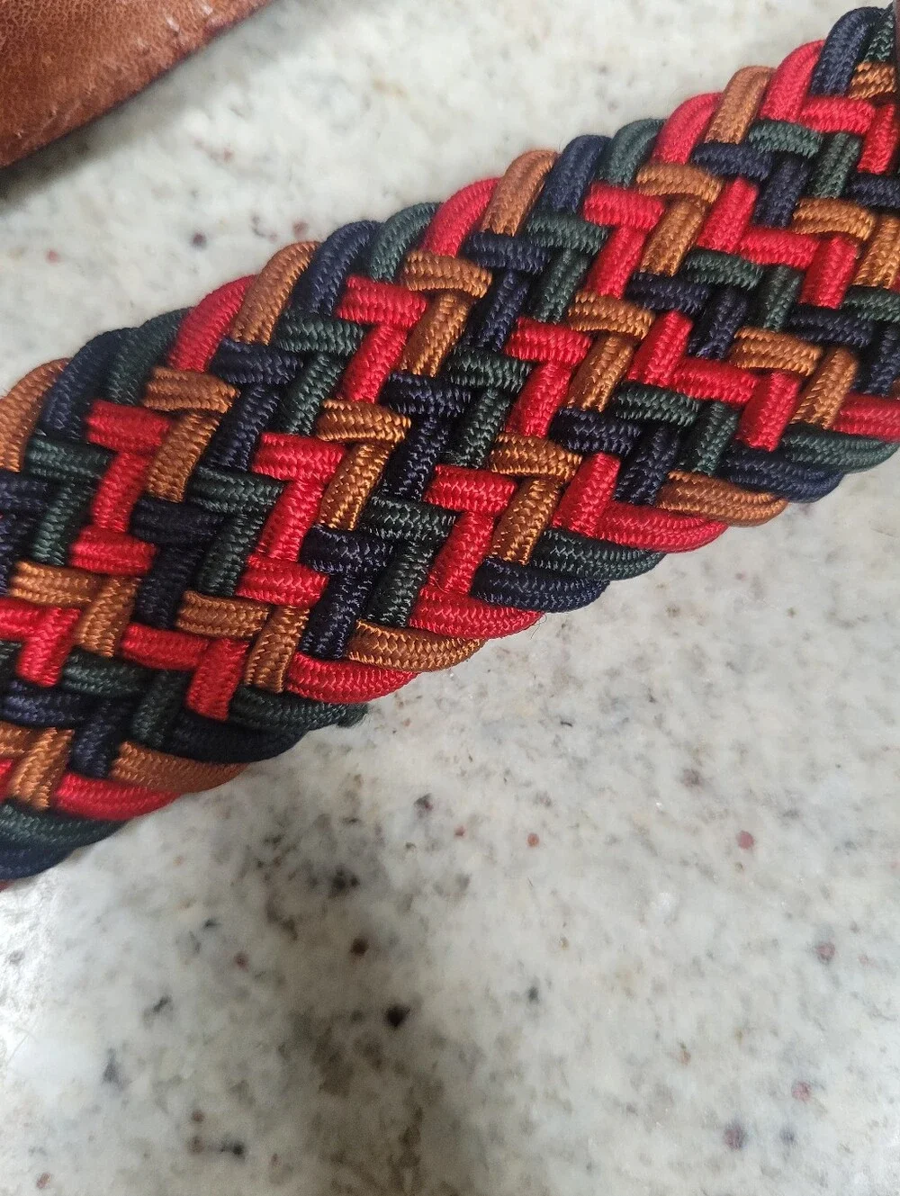 Braided Stretch Belt Multicolor Brown Red Leather Brass Italy Size Large 38 40